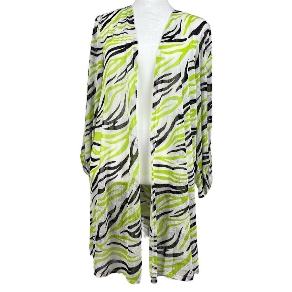 NWT Multiples Going Green Sheer Open Front Zebra Cardigan Large